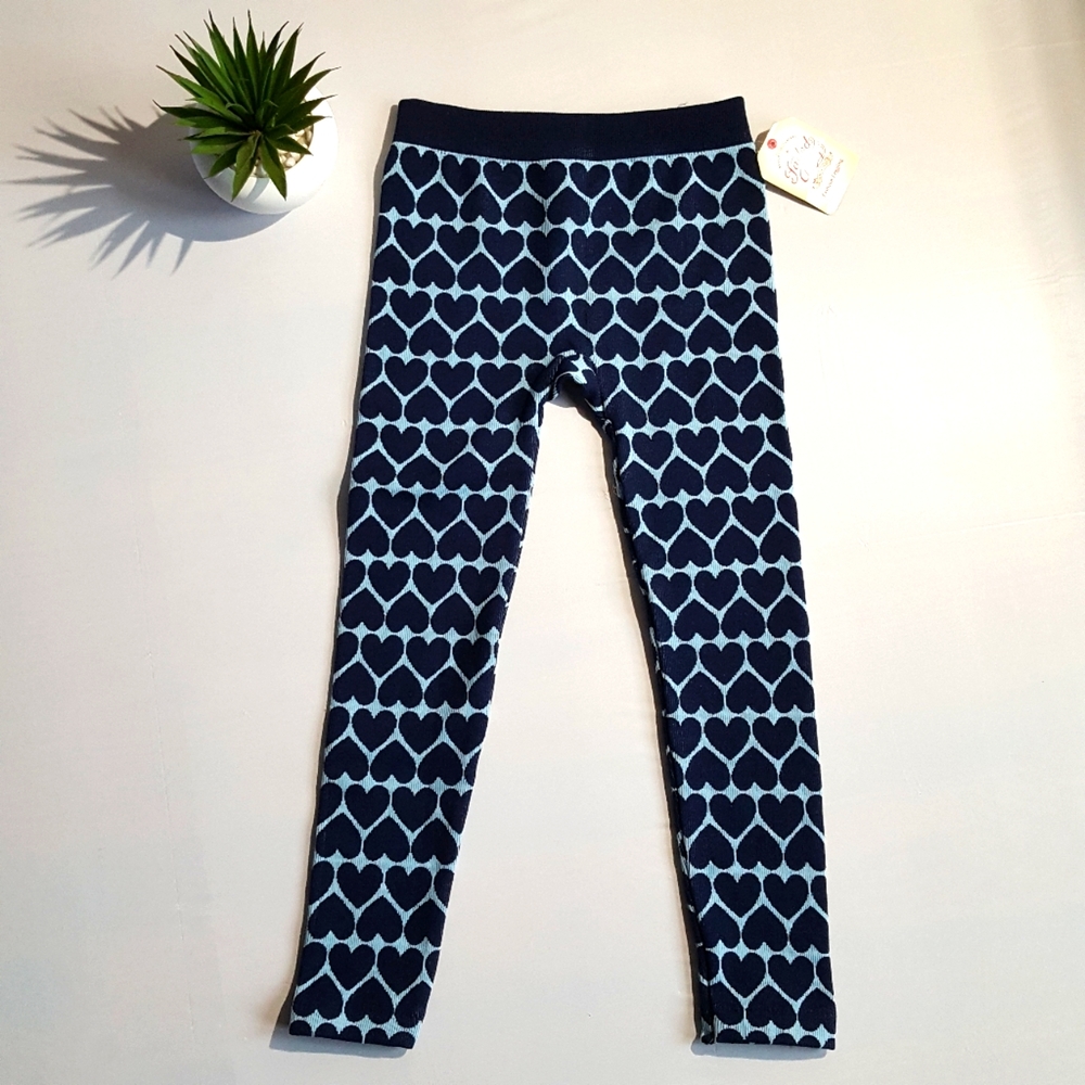 Faded Glory Heart Fleece Lined Leggings Girls Size Medium (7-10) NWT